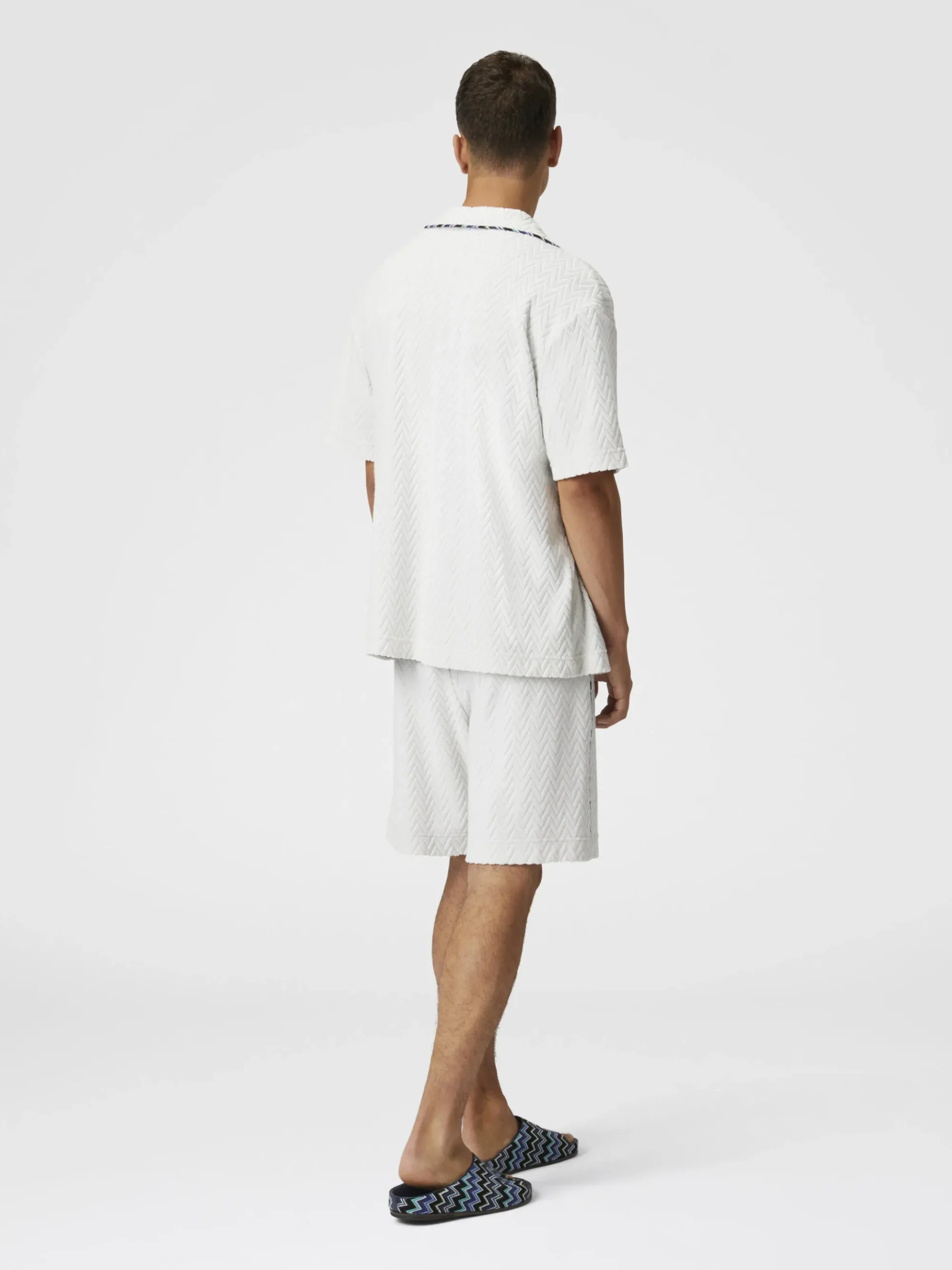 Chemise bowling en éponge de coton zig zag aux profils contrastés