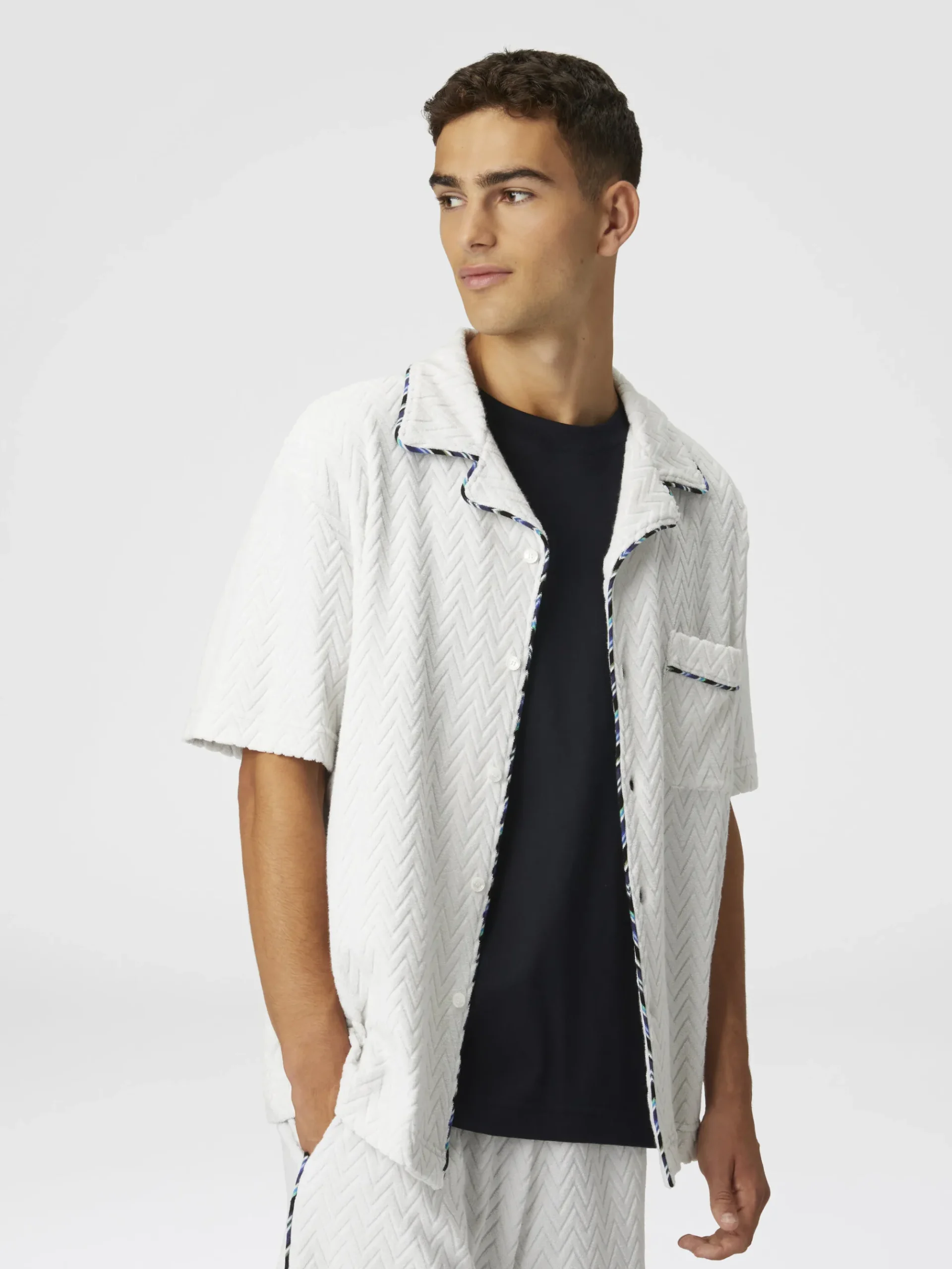 Chemise bowling en éponge de coton zig zag aux profils contrastés