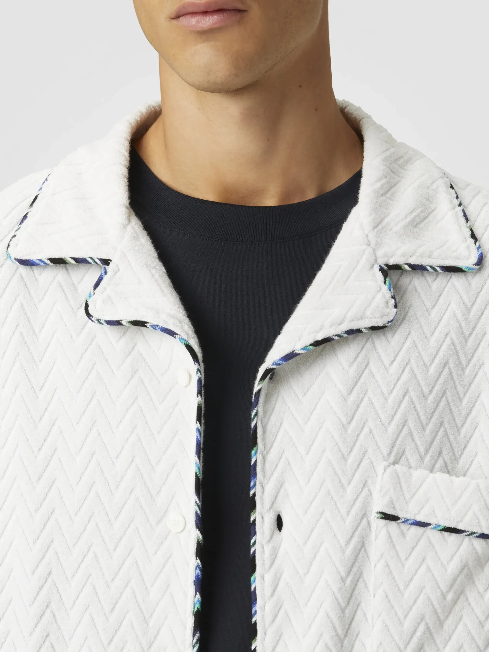 Chemise bowling en éponge de coton zig zag aux profils contrastés