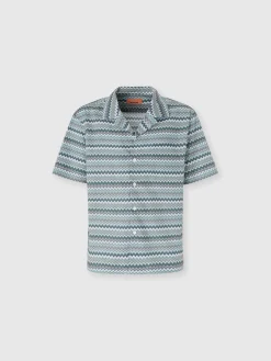 Chemise bowling en popeline de coton zig zag avec poche poitrine