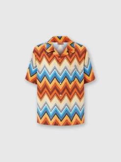 Chemise bowling en viscose avec macro zigzag et poche poitrine