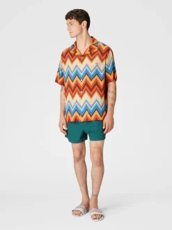 Chemise bowling en viscose avec macro zigzag et poche poitrine