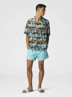 Chemise bowling en viscose à imprimé zigzag effet brossé