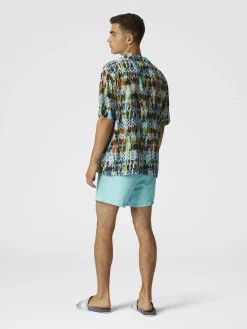 Chemise bowling en viscose à imprimé zigzag effet brossé