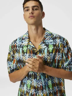 Chemise bowling en viscose à imprimé zigzag effet brossé