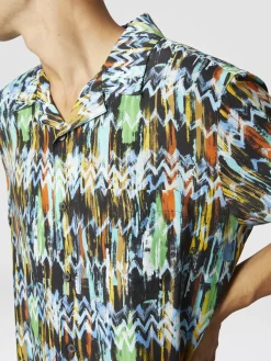 Chemise bowling en viscose à imprimé zigzag effet brossé