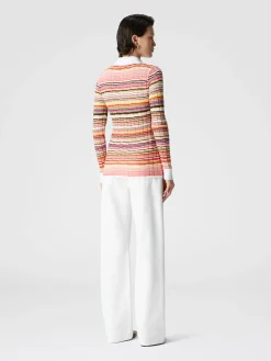 Chemise côtelée rayée en coton et viscose avec finitions contrastées