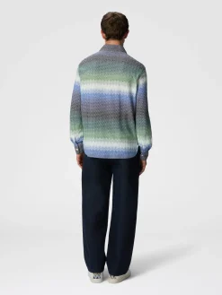 Chemise en maille de coton zig zag dégradée avec poche poitrine