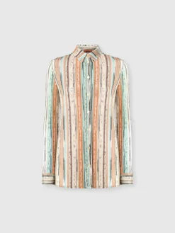 Chemise en maille de viscose flammée lamée rayée