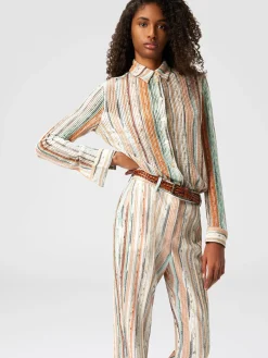 Chemise en maille de viscose flammée lamée rayée