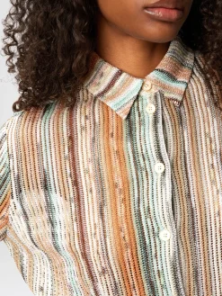 Chemise en maille de viscose flammée lamée rayée