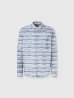 Chemise en popeline de coton zig zag avec poche poitrine