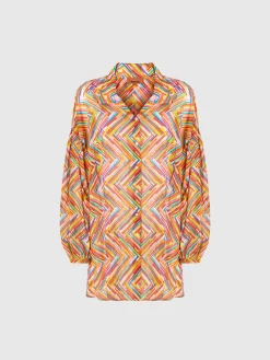 Chemise oversize en coton et soie mélangés imprimés