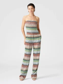 Combinaison bustier longue en maille zigzag dégradée à sequins