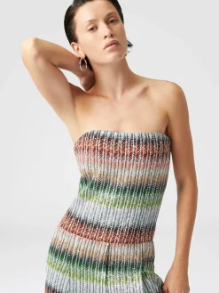 Combinaison bustier longue en maille zigzag dégradée à sequins