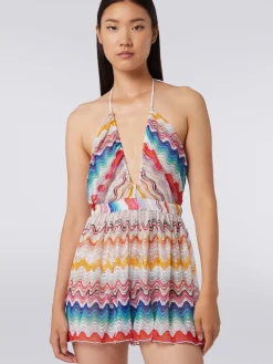 Combinaison courte à motif ondulé avec lurex