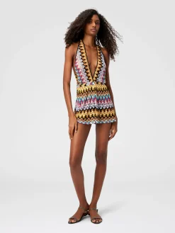 Combinaison courte en dentelle de viscose lamée