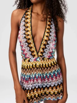 Combinaison courte en dentelle de viscose lamée