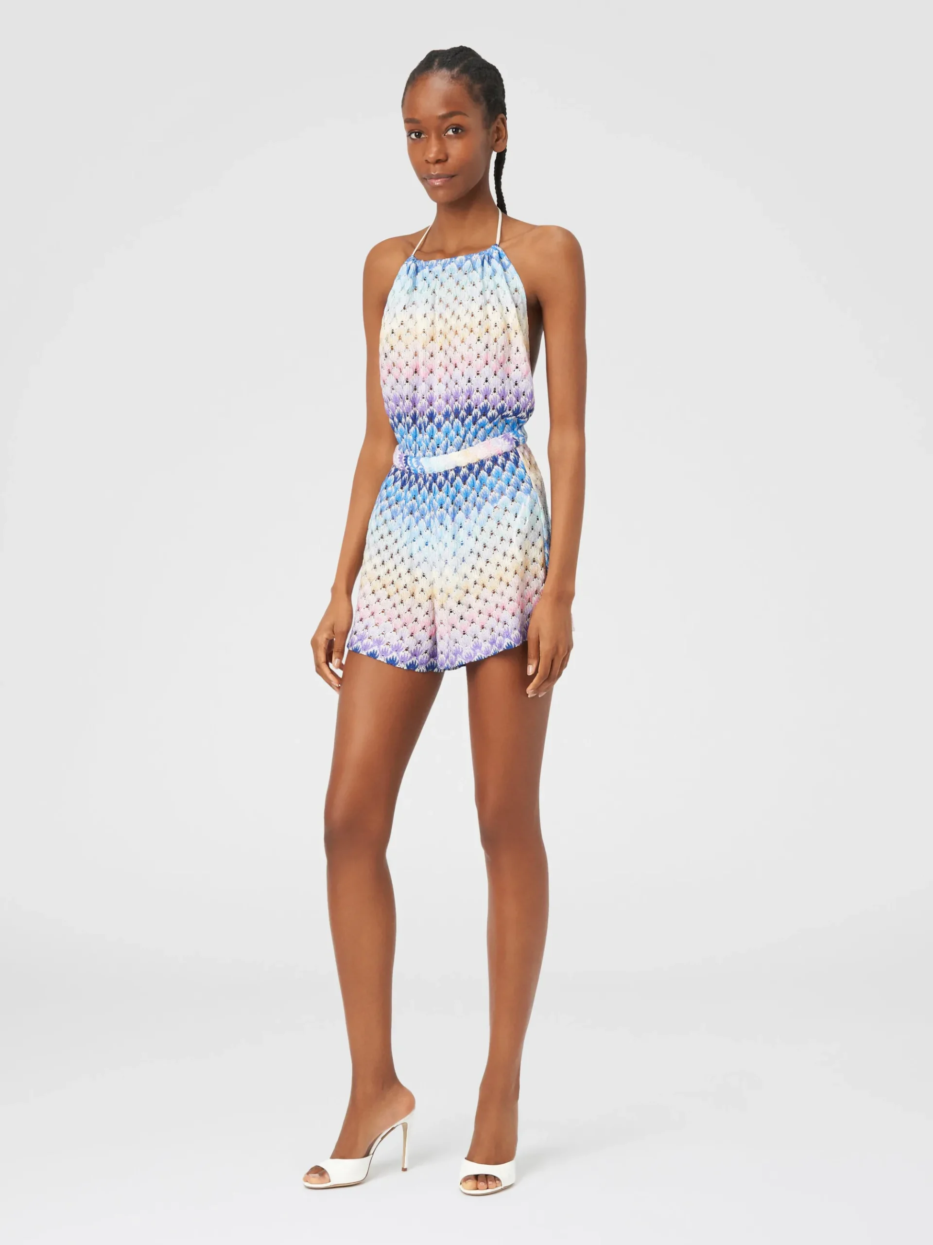 Combinaison courte en viscose à effet dentelle dégradé avec lurex