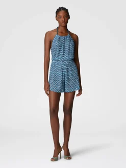 Combinaison short en viscose à motif coquille lamé