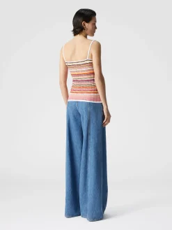 Débardeur côtelé en coton et viscose rayé avec finitions contrastées