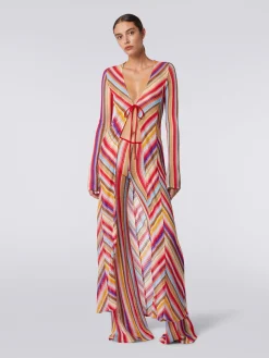 Gilet de plage long en crochet rayé