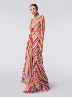 Gilet de plage long en crochet rayé