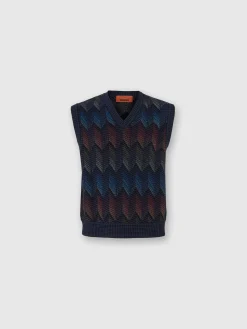 Gilet dégradé en coton mélangé à chevrons avec col en V