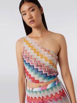 Haut à épaule dénudée et motif ondulé avec lurex