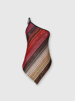 Haut asymétrique à rayures partielles à une épaule avec paillettes