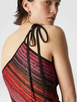 Haut asymétrique à rayures partielles à une épaule avec paillettes