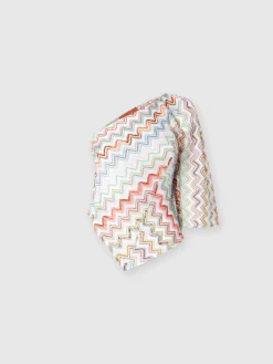 Haut asymétrique avec zigzag lamé 3D et manches larges
