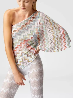 Haut asymétrique avec zigzag lamé 3D et manches larges