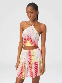 Haut avec encolure à l’américaine à effet dentelle dégradé