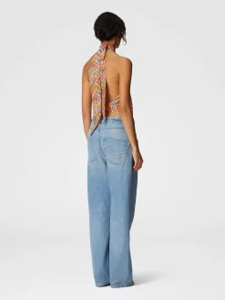 Haut sans manches à col roulé en coton et soie mélangés imprimés