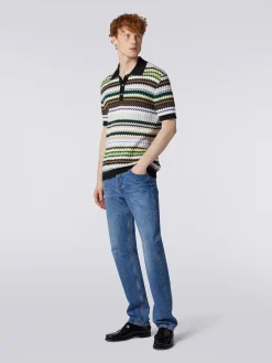 Jean à cinq poches avec empiècement à zig zag