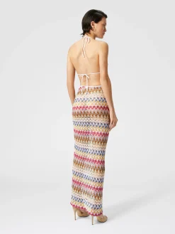 Jupe longue en dentelle de viscose lamée avec fronces