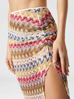 Jupe longue en dentelle de viscose lamée avec fronces