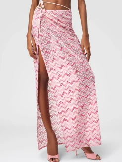 Jupe longue en tulle de viscose mélangée avec zigzag flammé
