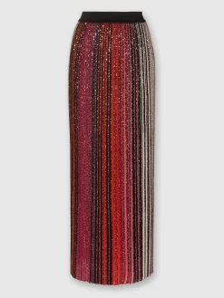 Jupe longue partielle rayée à sequins