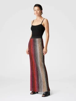 Jupe longue partielle rayée à sequins