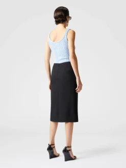 Jupe midi en coton et viscose zig zag ton sur ton avec fente