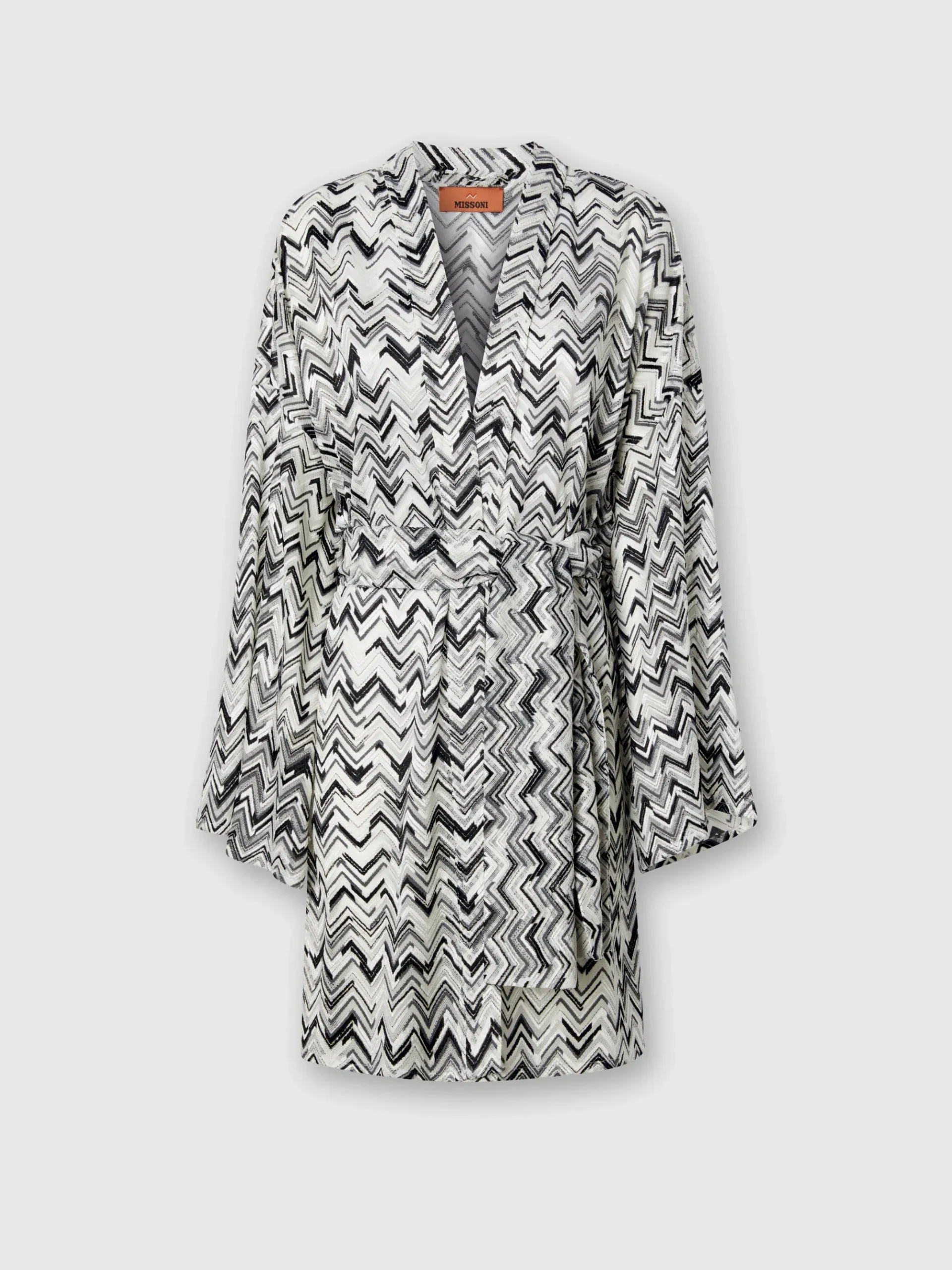 Kimono couvrant en viscose mélangée zigzag flammé avec ceinture