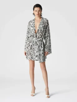 Kimono couvrant en viscose mélangée zigzag flammé avec ceinture