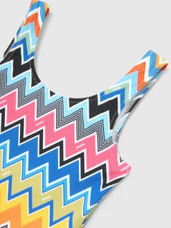 Maillot de bain une pièce avec décolleté rond et imprimé zig zag sur la partie supérieure