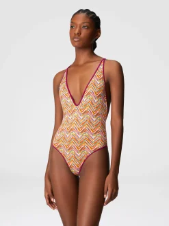 Maillot de bain une pièce réversible avec imprimé et col en V