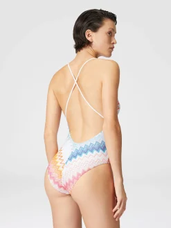 Maillot de bain une pièce en viscose mélangée zigzag lamé col V