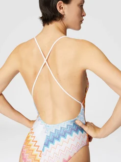 Maillot de bain une pièce en viscose mélangée zigzag lamé col V