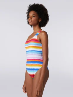 Maillot de bain une pièce à épaule dénudée et imprimé à zig zag