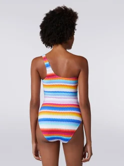 Maillot de bain une pièce à épaule dénudée et imprimé à zig zag